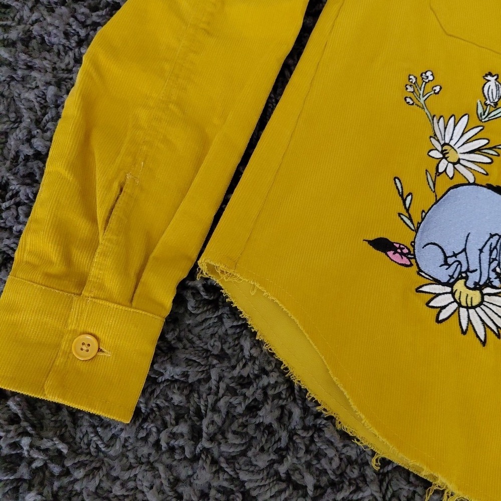 OUR Disney Winnie Pooh Corduroy Small Yellow Gold Button Up Raw Hem Embroidered - Picture 2 of 15